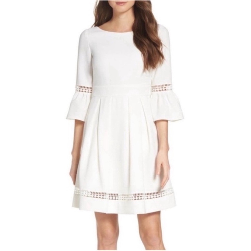 Eliza J Mini Dress Fit Flare Modest Bridal Shower Engagement Ivory White Size 8